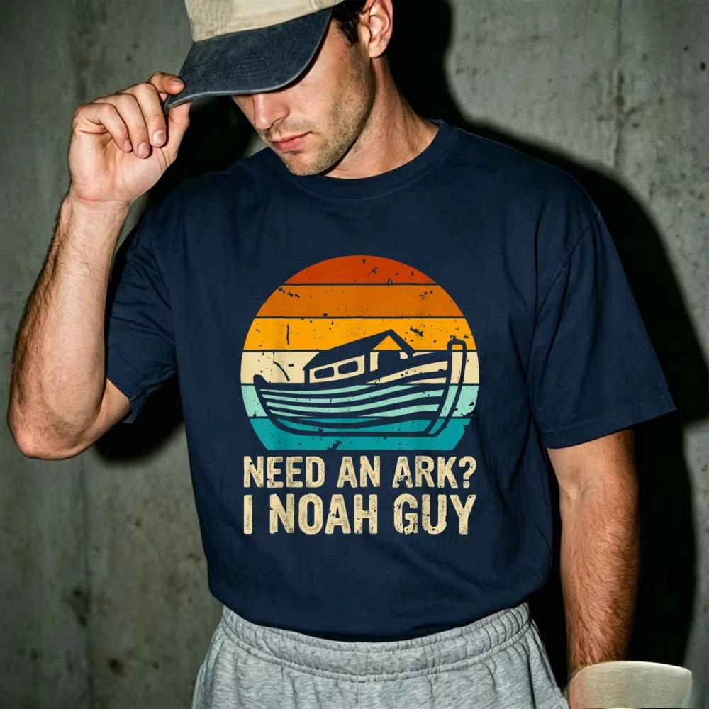 Need An Ark I Noah Guy Vintage Retro Sunset Noahs Ark Graphic T Shirt Unisex Cotton Funny Christian Bible Religious Faith Clothes