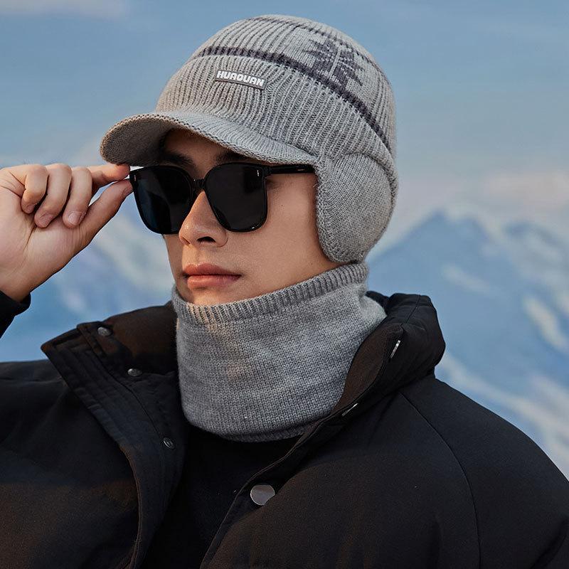 

Вязаная теплая шапка мужская зимняя плюс бархатная ветрозащитная и холодостойкая шапка-шарф для улицы, для велоспорта, с ушками, утолщенная шерстяная шапка one size