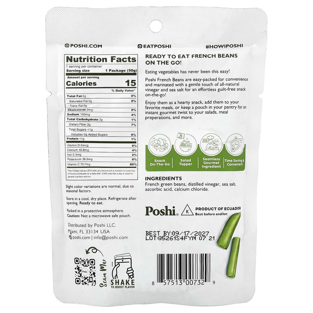 Poshi, French Bean, Lime & Garlic, 1.76 oz (50 g)