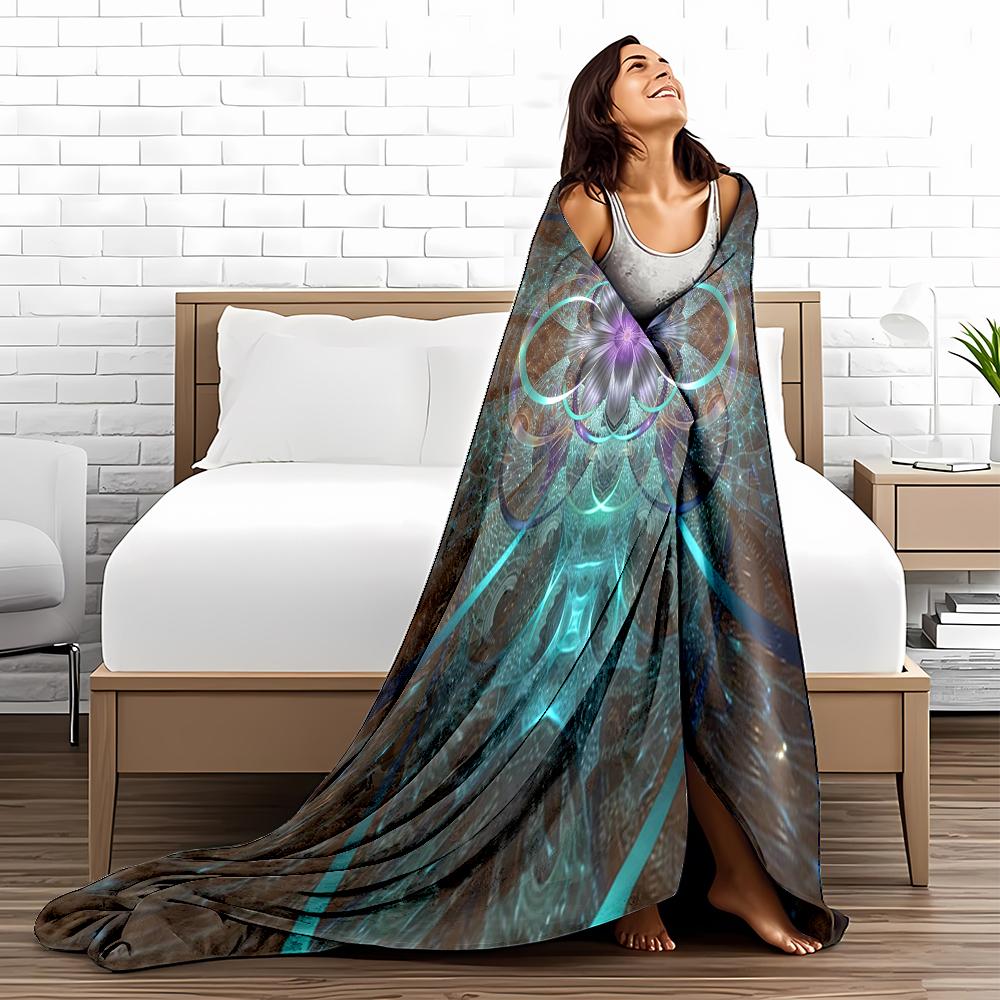 Mandala Pattern blanket with Vibrant Floral Design in Blue and Purple blanket, suitable for use in the bedroom, living room, on the sofa