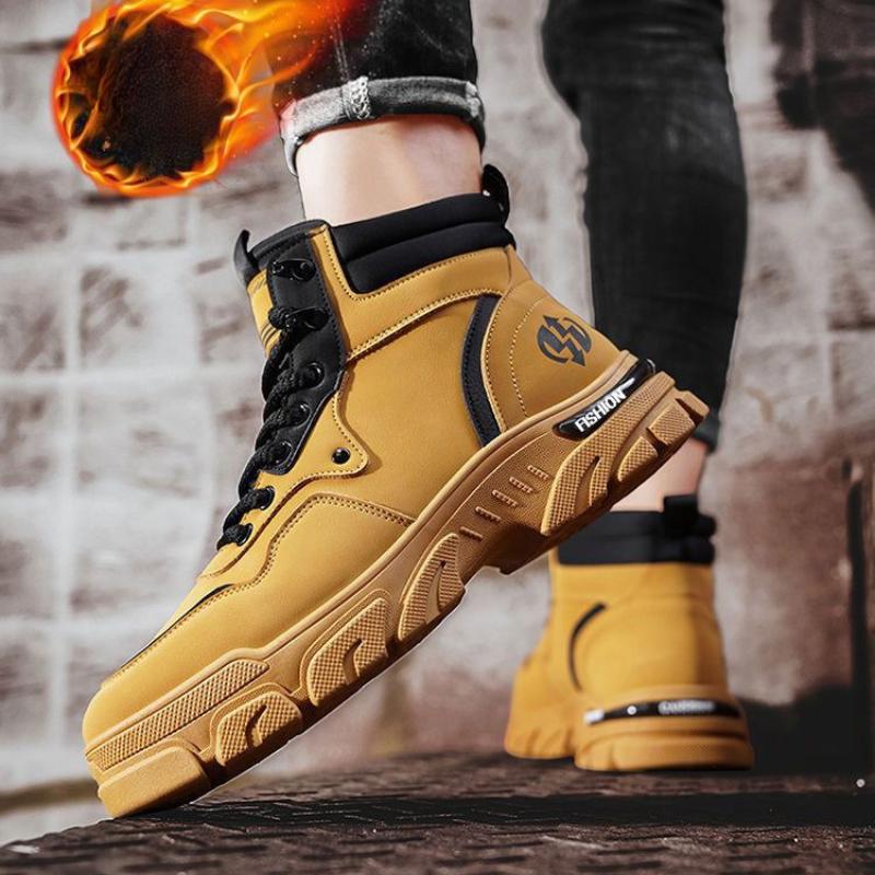 Módní zimní pánské boty Plyšové teplé sněhule Módní vysoké boty PU kůže Ležérní boty Plus sametové teplé bavlněné boty Botas Hombre