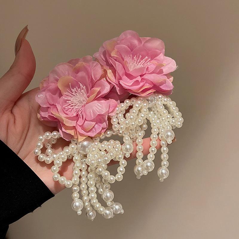 Silver Needle Sweet Flower Butterfly Pearl Tassel Earrings Trend Stud Earrings Temperament Earrings Women