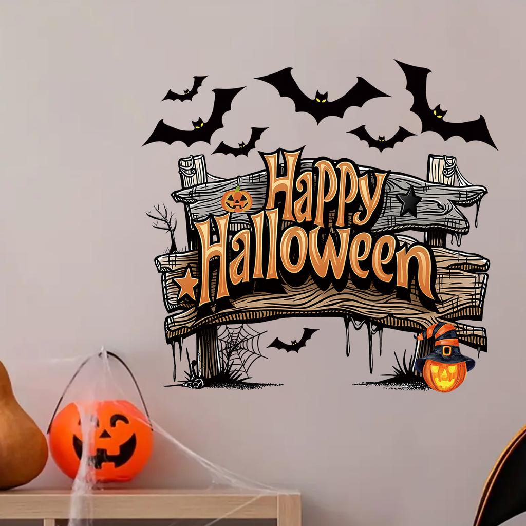 1pc Halloween Happy Wall Sticker Removable PVC Wall Decoration for Bedroom Cartoon Kitchen Party Home Decor