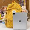 Schoolbag New Casual Double Backpack Corduroy Printed Backpack Middle School School Bag Bear Doll Pendant Backpack