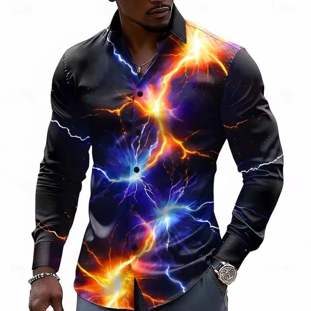 Men's Optical Illusion Lightning Dazzle Color Shirt Button Up Shirt Casual Long Sleeve Fashion Casual Streetwear Vacation Spring