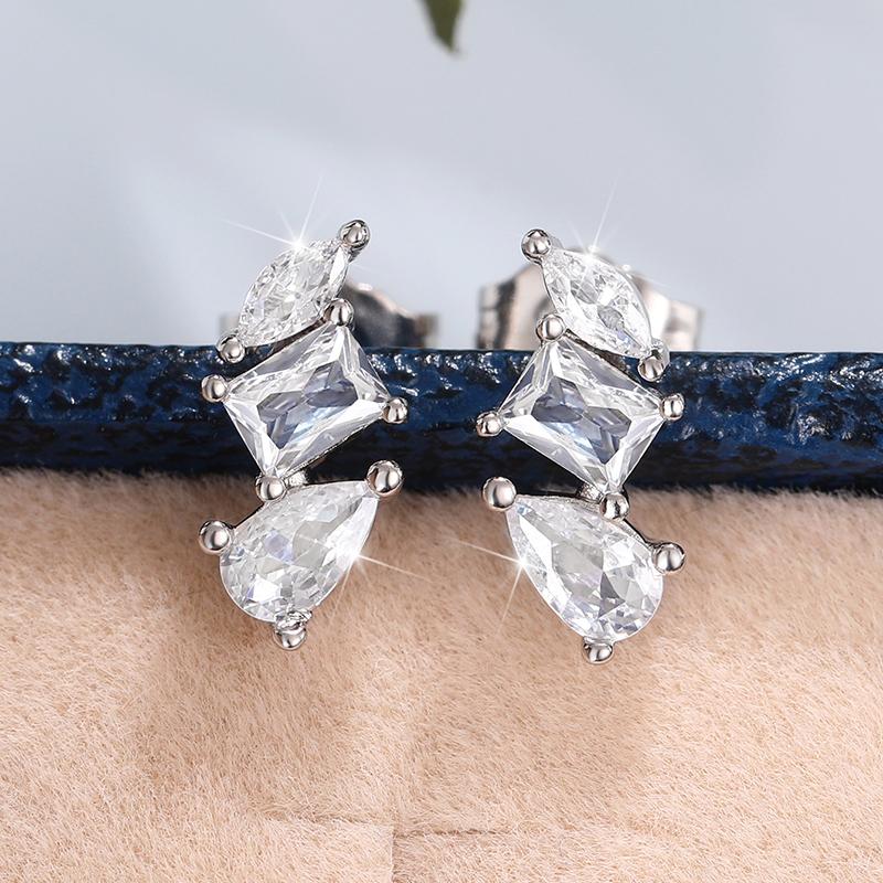 Huitan Geometric Shaped Stud Earrings for Women Inlaid Oval/Square/Pear Cubic Zirconia Fashion Contracted Lady's Earring Jewelry