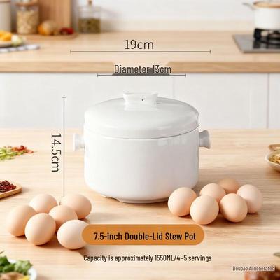 ZISIZ Ceramic Double Lid Stew Pot (1550ml)
