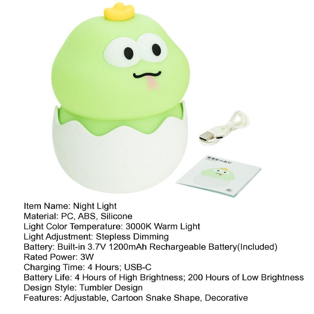 Eggshell Snake Tumbler Night Light Rechargeable Adjustable Cartoon Snake Desk Light Home Office Bedroom Bedside Decorative LED Table Lamp