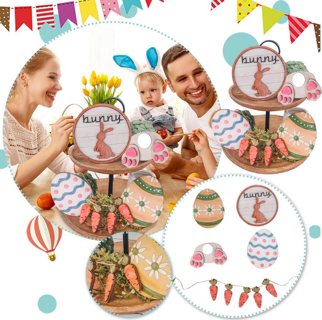 Pack Of 9 Easter Tiered Tray Decorations   Wooden Signs Easter Tiered Tray Decorations Home Decor