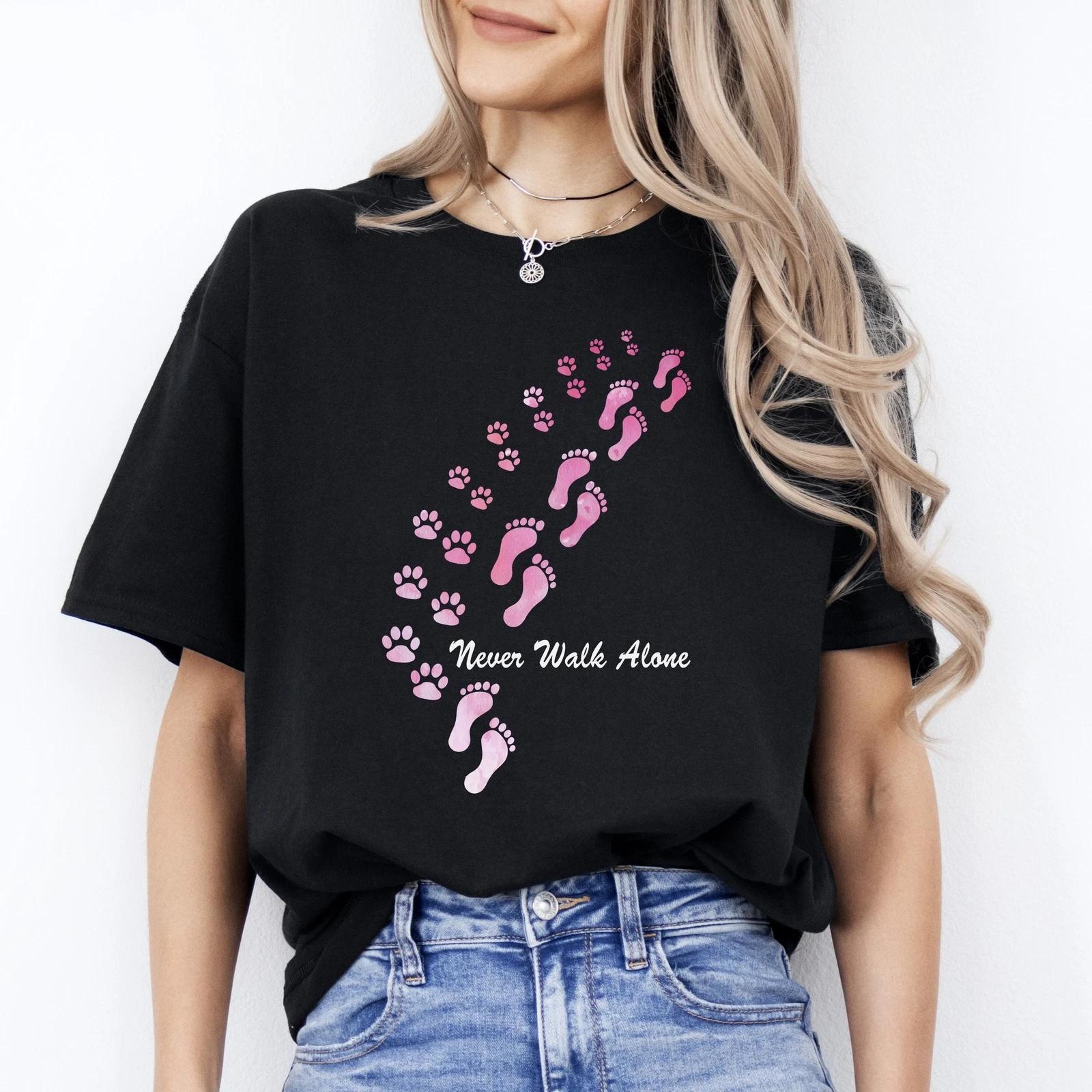 

2026 Summer Womens Never Walk Alone TShirt Cotton and Breathable Short Sleeve Streetwear Oversized Loose Casual S