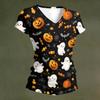 Women's V-Neck Halloween Print Lightweight Blouse for Spring and Summer
