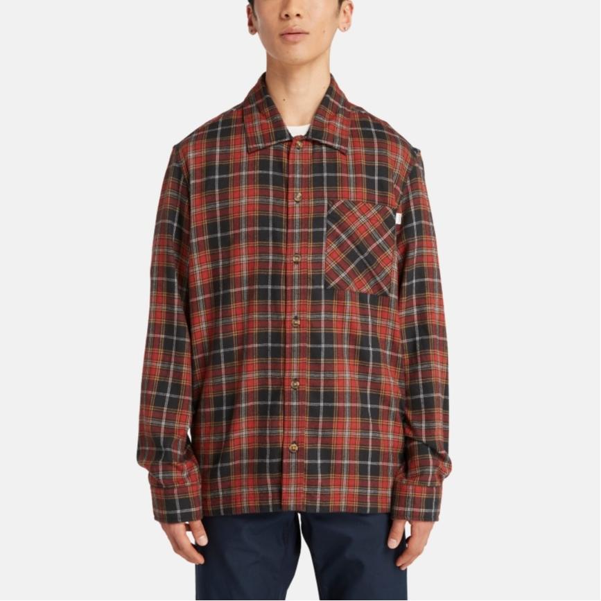 Timberland Plaid Print Outdoor Comfortable Durable Breathable Casual Long Sleeve Shirt Men Shirts Black Red A6P8S-B23