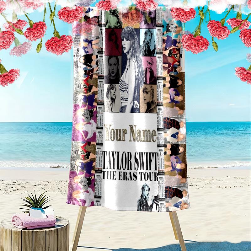 Name Custom Taylor Poster Print Beach Towel, Large Soft Quick Dry Towel for Beach Camping Swimming