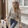 Women's Crew Neck Sweater, Color-Block, Leopard Print, Loose Fit for Fall and Winter