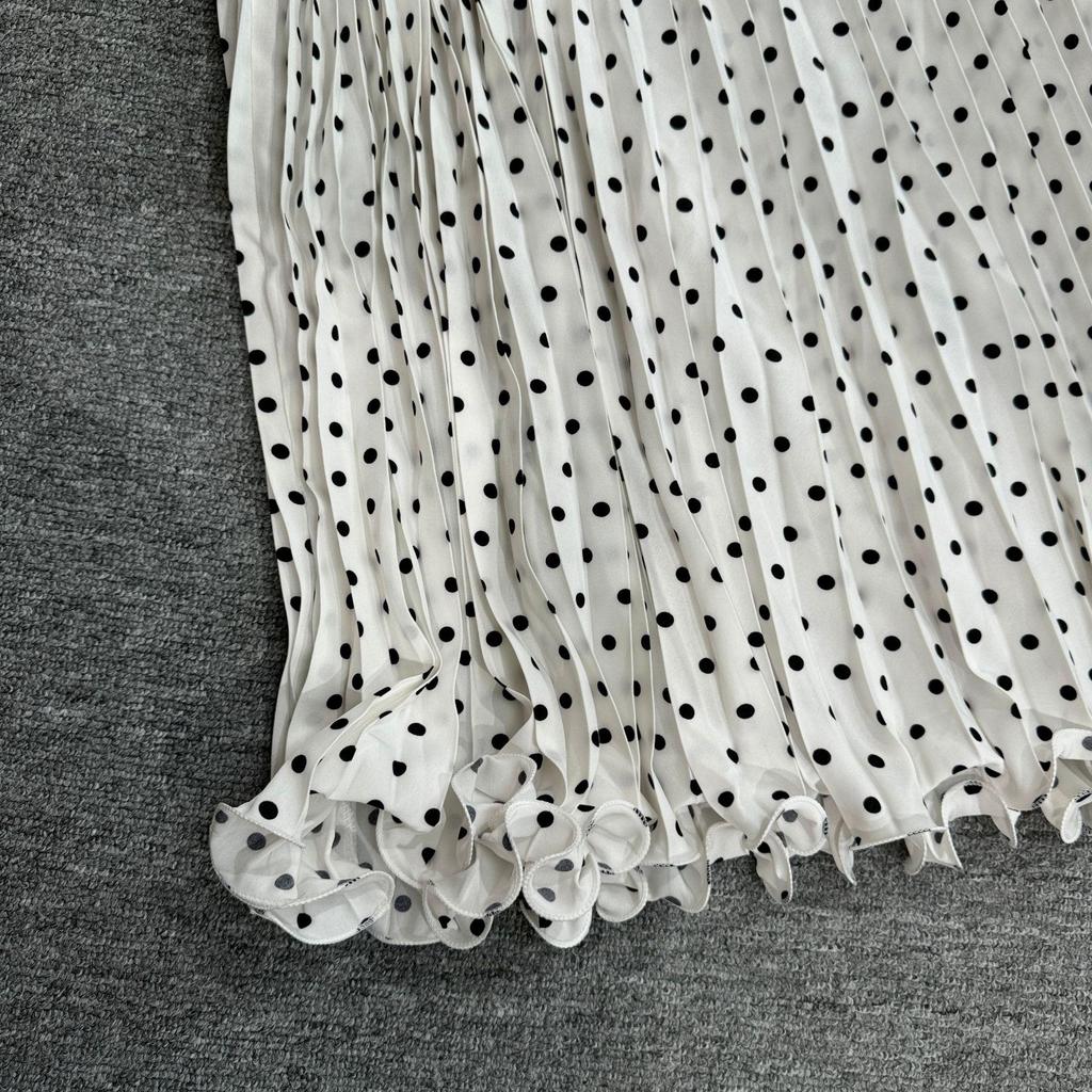 Multicolor Korean Style Chiffon High Waist Pleated Polka Dot Midi Skirt