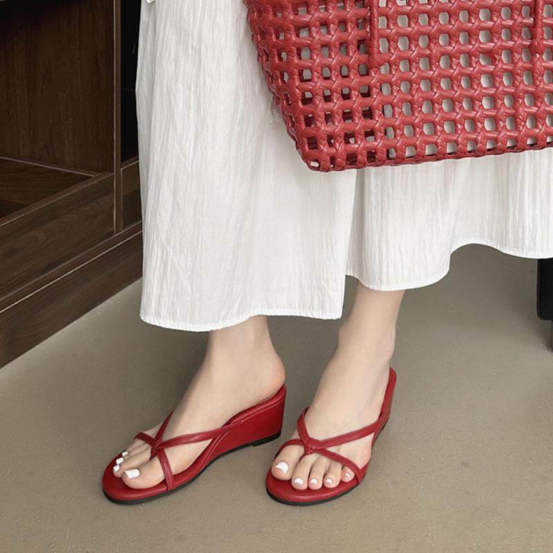 Fashion Fashion Round Toe Ladies Wedges Slippers Shoes Summer Flip Flops Women Wedges Wedges Slippers Heeled Shoes Female Slides Sandals