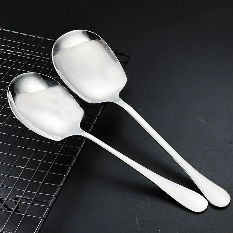Long Handle Stainless Steel Scoop Thicken Soup Spoons Round Scoops for Dinner Spatula Spoon Cooking Serving Spoon Tableware