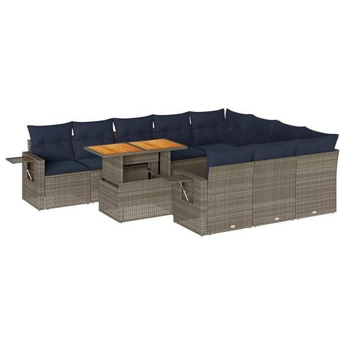 VidaXL Salon de jardin 11 pcs avec coussins gris résine tressée, ensemble de canapés d'extérieur, ensemble de canapé d'angle 3327204