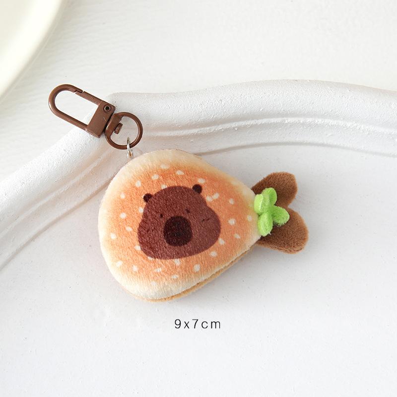 Creative Soft Stuffed Burger Animal Capybara Plush Doll Key Chain Toy Cartoon Bag Car Pendant Toast Keyring