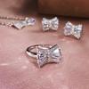Simple bow jewelry three-piece set, platinum-plated zircon set, fashionable women's accessories