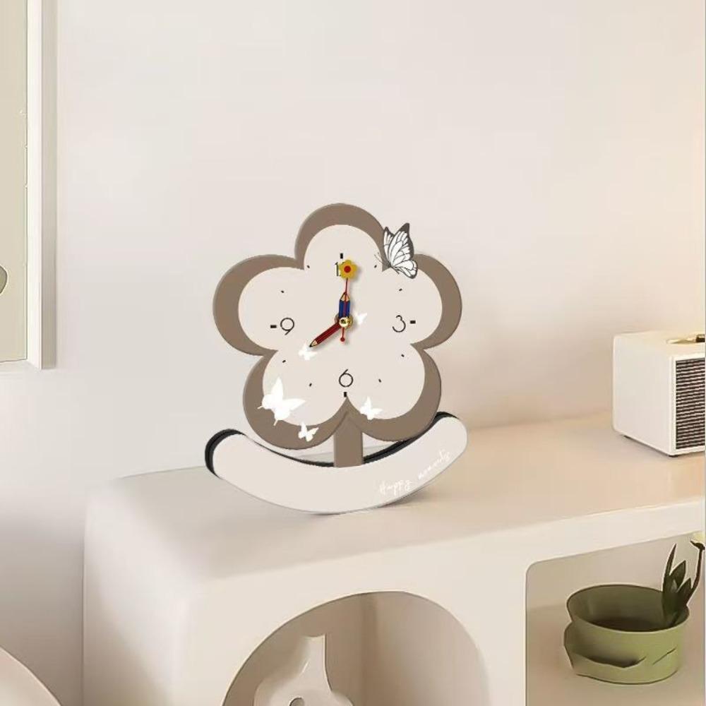 

Charming Wooden Silent Pendulum Clock Vintage Elegant Small Flower Clock Non-slip Clear Dial Tabletop Statue Clock Office серый