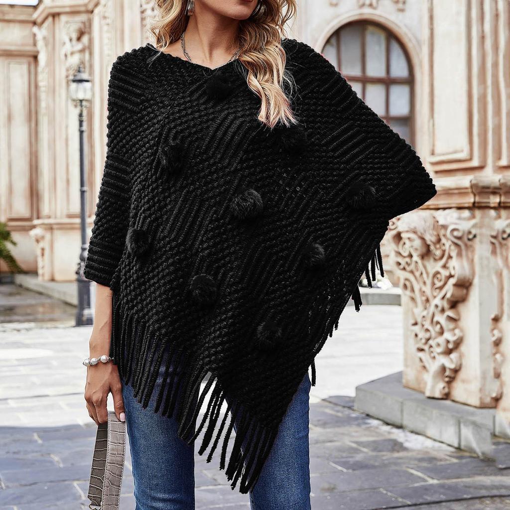 Moda pentru femei Temperament Casual Hair Ball Fringe Cape Pulover Mantoane