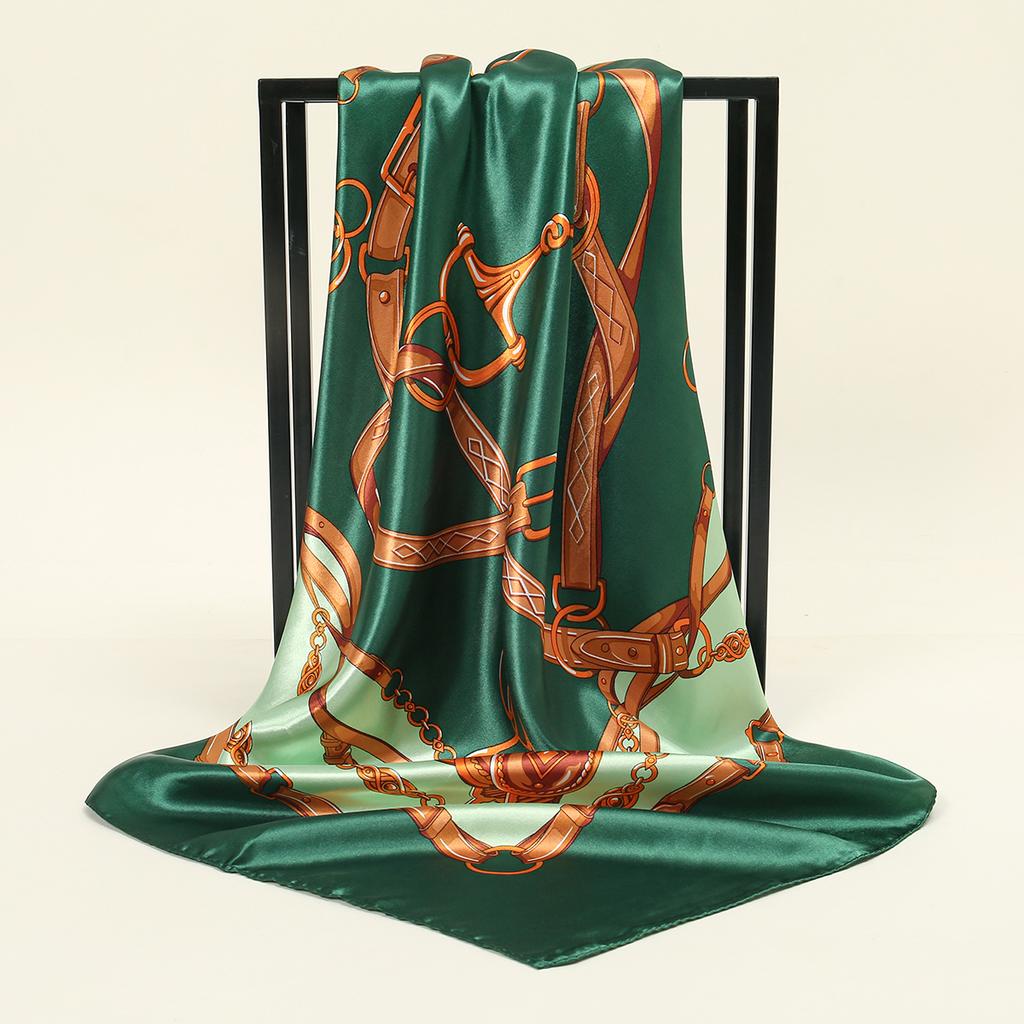 90*90cm Satin Silk Square Scarf Woman Fashion Kerchief Neck Head/Hair Scarves Bandana Handkerchief Chain Printed Headscarf