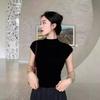 A Cold Semi-turtleneck Black Modal Short-sleeved T-shirt Women's Summer Shoulder High-end Short Top