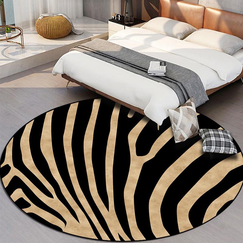 Animal Print Circular Floor Mat Stripe Pattern Carpet Home Living Room Decoration Anti Slip Floor Mat Door Mat