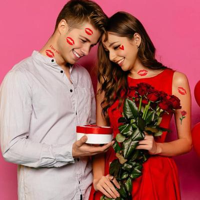 10Pcs Temporary Tattoo Stickers Red Love Heart Lips Rose Waterproof Fake Decals Body Art Tattoos for Valentine's Day Birthdays