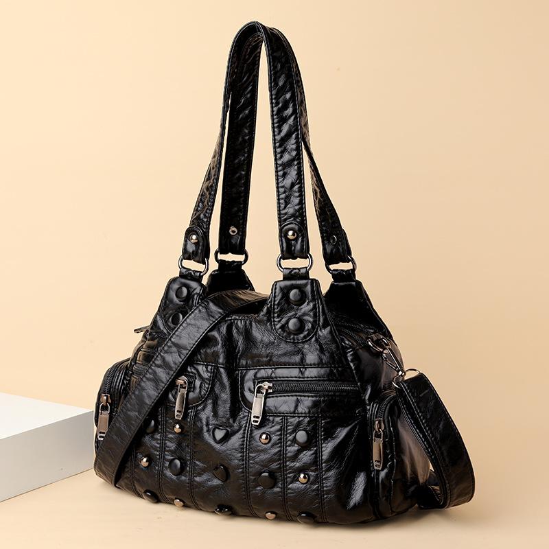 European and American Trendy Women's Shoulder Bag Street Love Button Rivet Multi-zip Women's Crossbody Bag Portable Mother Bag