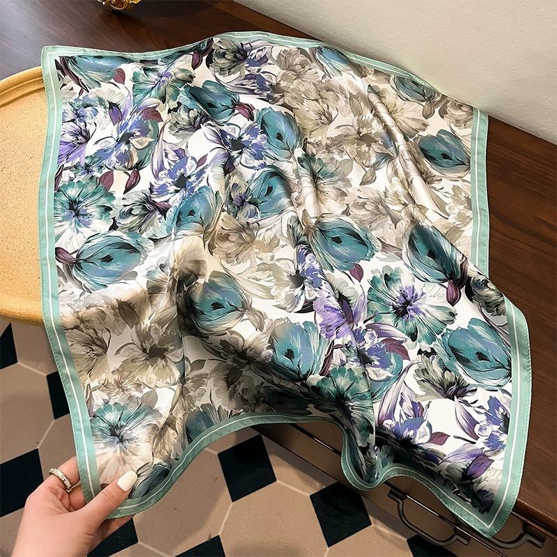 New Silk Silk Scarf Women's Spring Fashion Elegant Peony Plain Crepe Satin Silk Scarf 100% Mulberry Silk Square Scarf 53 Silk Scarf
