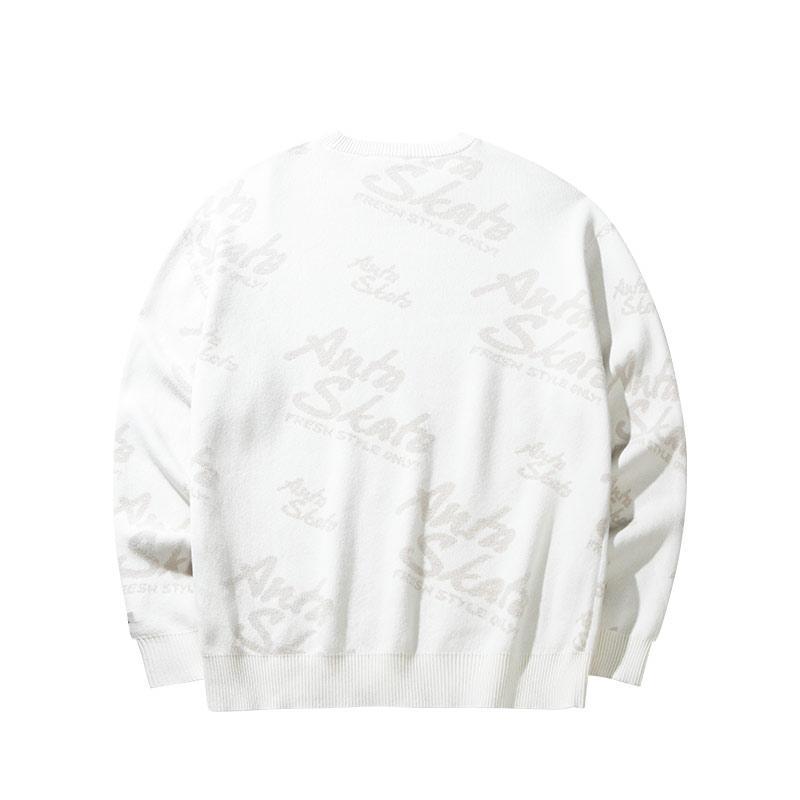 Anta All Over Print Letter Crew Neck Breathable Versatile Loose Sweatshirt Unisex sweatshirt Honor-White 172448705S-1