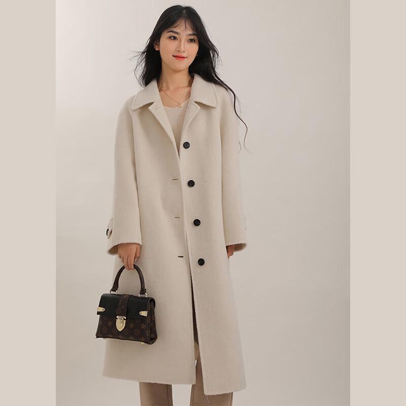 Fengxun Women's Elegant Wool Blend Mid-length Coat