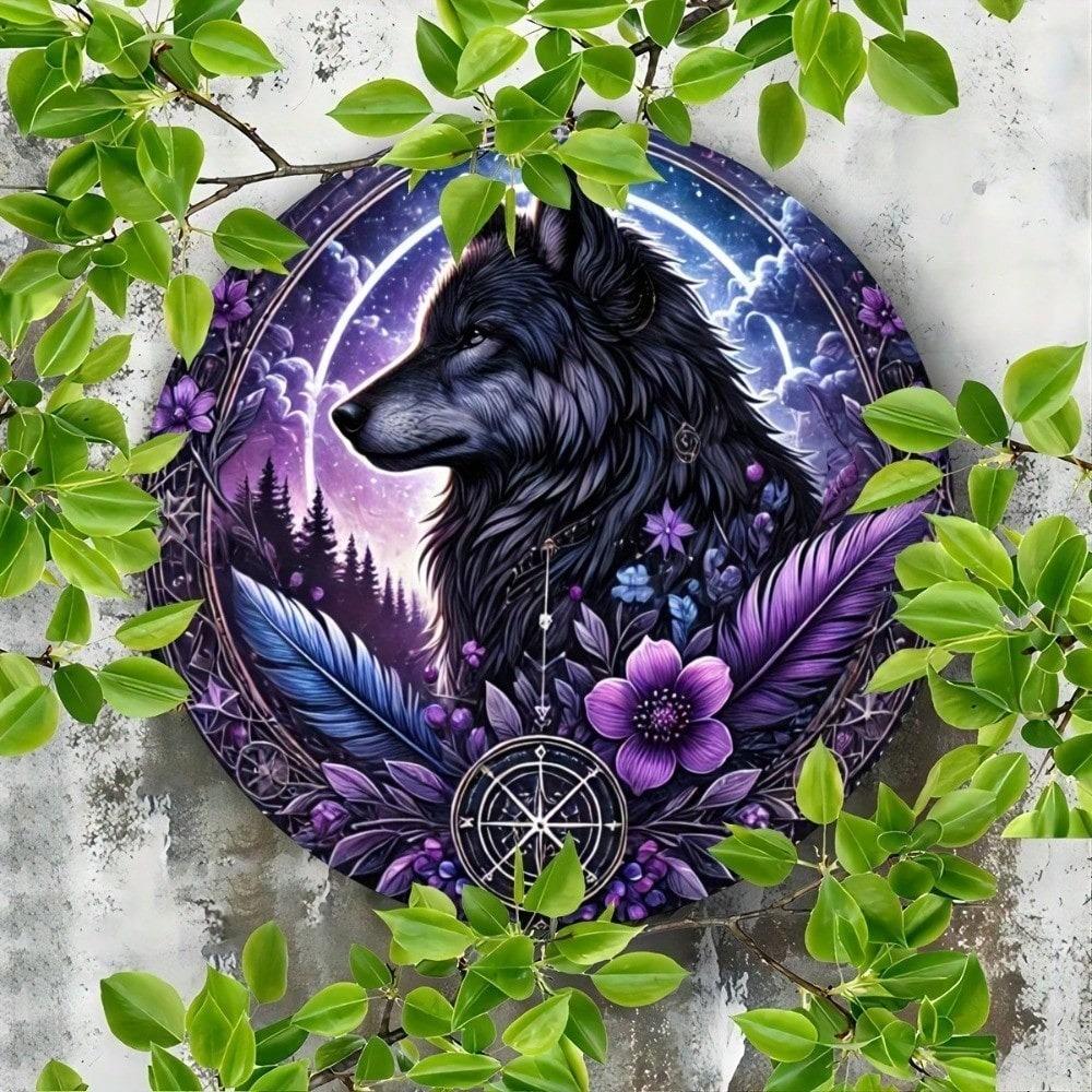 Mystical Wolf Head Metal Wall Sign Vintage Tin Plaque 8x8 inch for Bar Garage Man Cave Home Decor