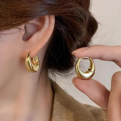 Pendientes de Aro Metálicos Redondos de Moda para Mujer Vintage Chapados en Oro Pendientes Largos Gruesos Joyería Antialérgica Regalos de Fiesta