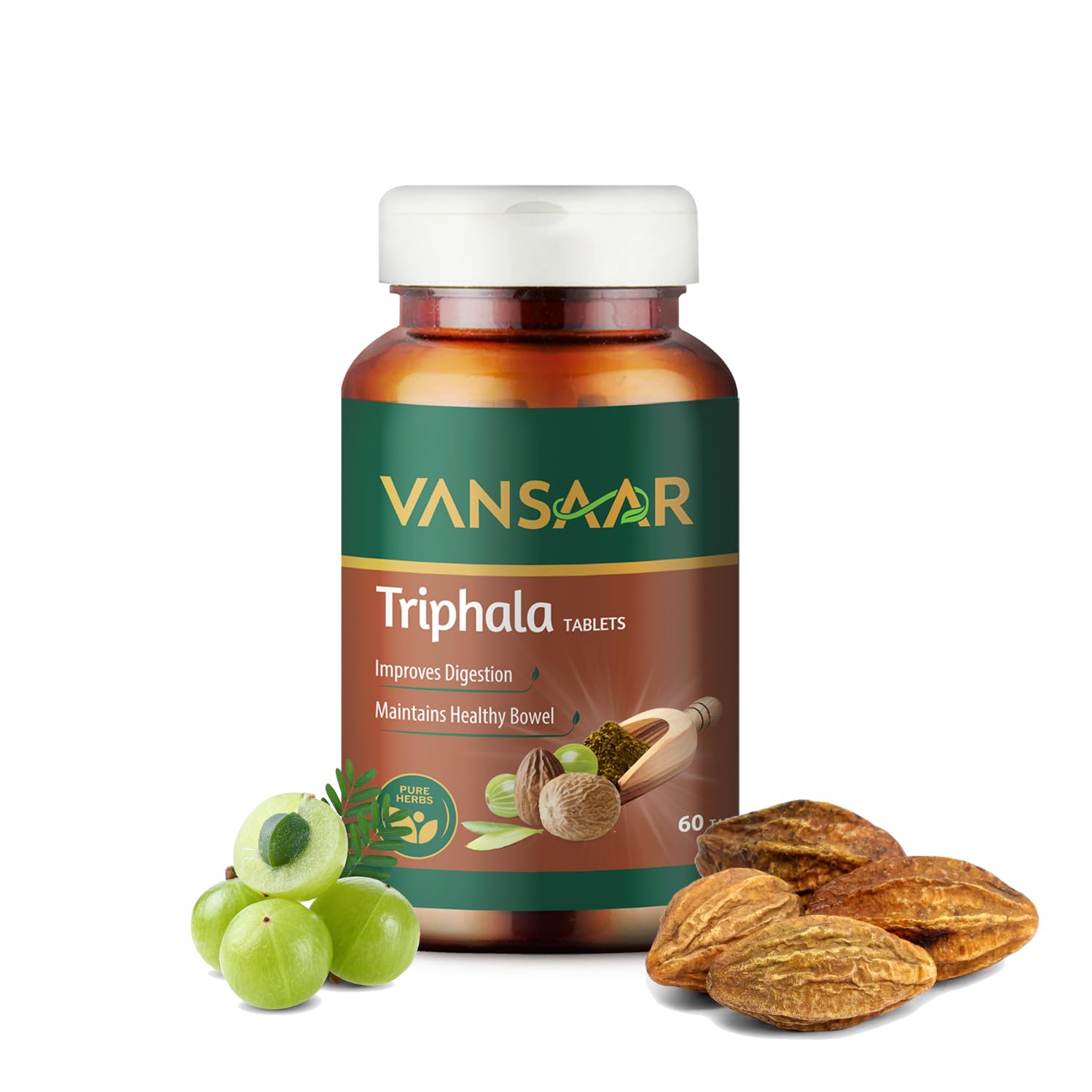 

Vansaar Triphala Tablets 60 Count For Digestive Wellness Herbal Supplement Supports Regularity Cleanse Bottle