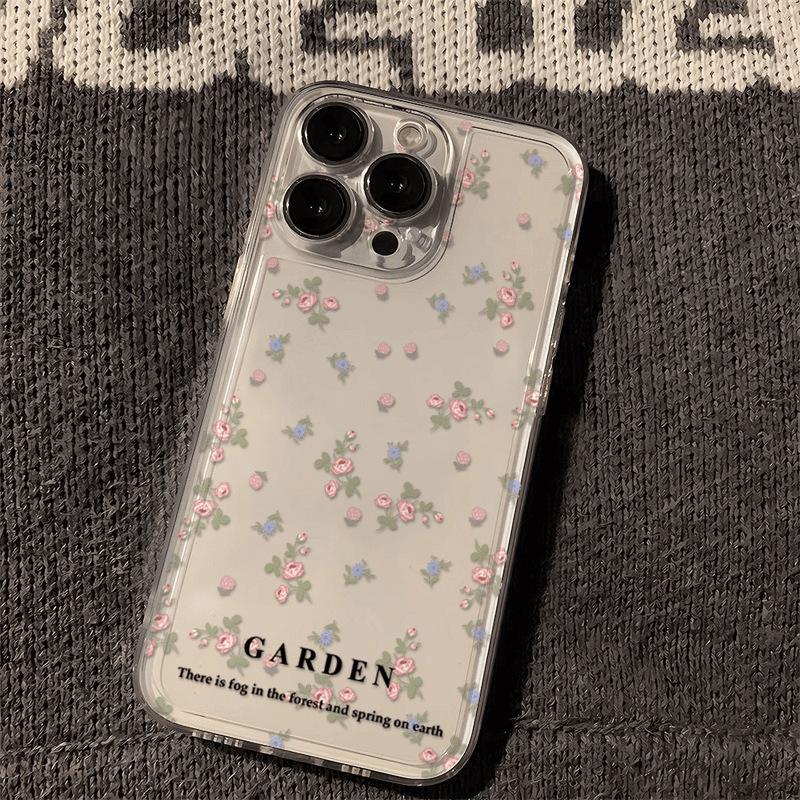 Fresh English blue pink floral iPhone17Promax mobile phone case for Apple 16promax space case 15