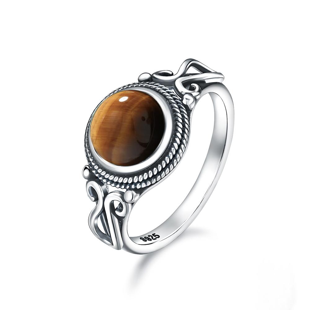 Pierścionek ze srebra sterlingowego z czarnym onykssem Vintage Prosty minimalistyczny styl Okrągły kształt Kamień naturalny Czarny pierścionek Biżuteria dla kobiet