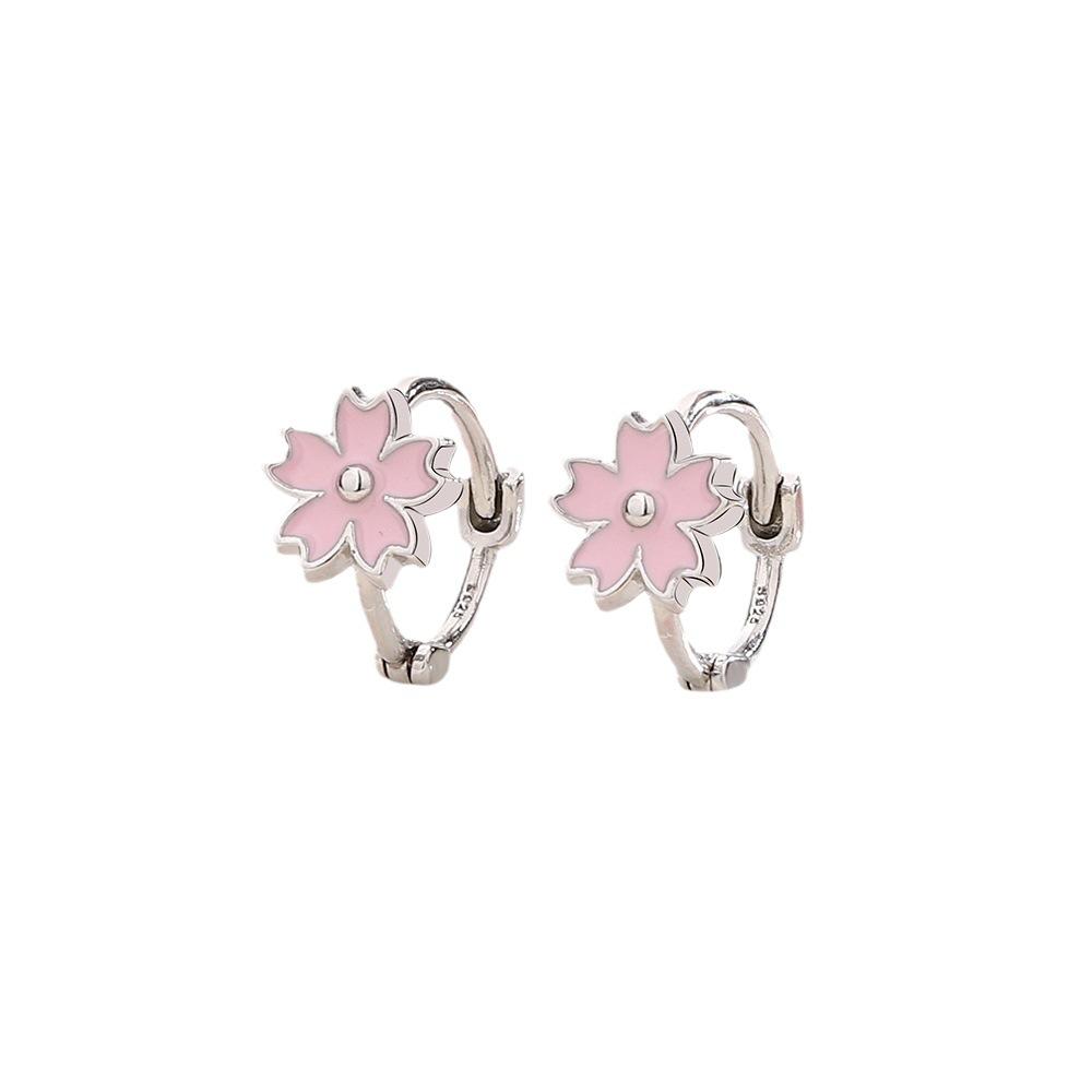 Pink Cherry Blossom Ear Buckle Small Fresh Female Flower Earrings Beautiful Dream Dripping Oil Five-Leaf Flower Earrings