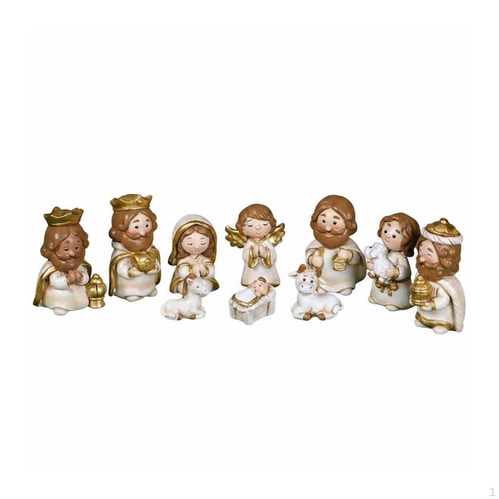 Cartoon Nativity Display Figurines Suitable for Giving Resin Christmas Manger Set Multicolor without