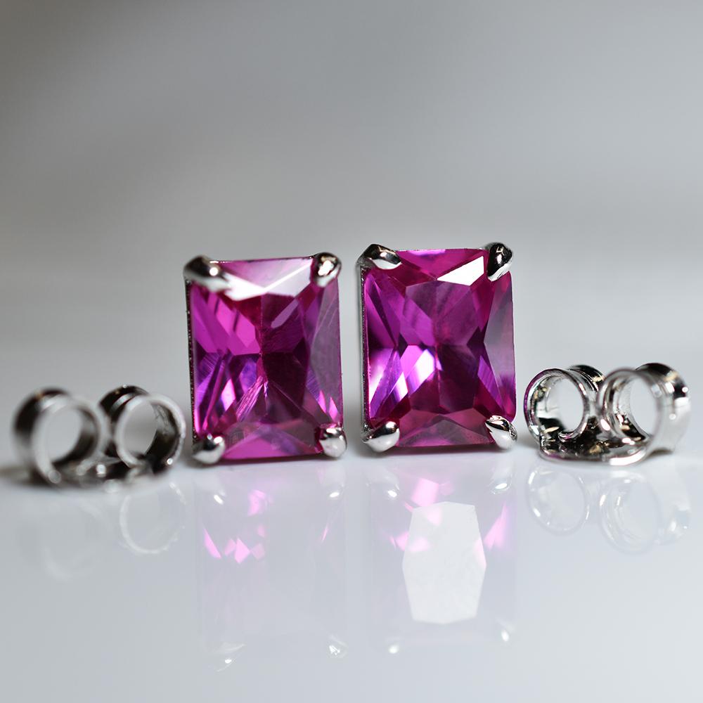 Natural Pink Ruby Earrings 11.10 Ct Pair CERTIFIED Emerald Cut Pair For Gift