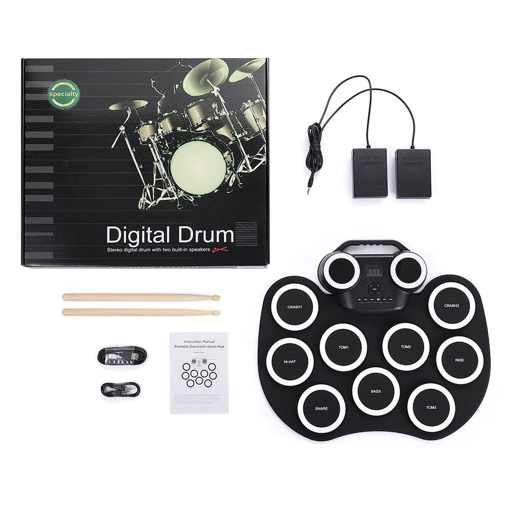 

Электронная ударная установка USB Ролл-ап барабанная тренировочная пэда с барабанными палочками и педалями 9 пэдов Электрическая барабанная пэда Компактный размер для детей