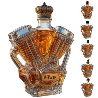Whiskey Bottle Motorcycle Engine Decanter Handmade Glass Bottle Mechanical Aesthetics Liquor Container for Motorcycle Enthusiasts