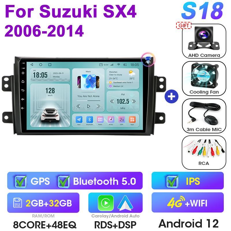 2 Din Android 12 Car Radio For Suzuki SX4 SX 4 2006-2014 Fiat Sedici 2005-2014 CarPlay Auto intelligent Systems Smart Autoradio