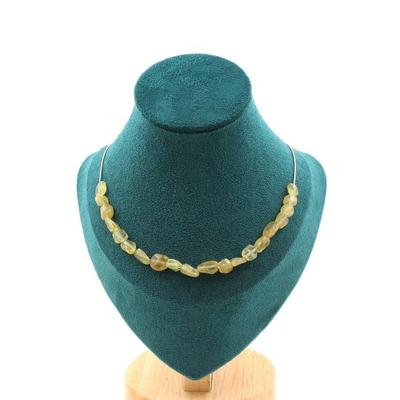 Stones and Minerals. Necklace of 20 Yellow Apatite Beads from Madagascar. Steel Chain Necklace Women, Men. Customizable Size.