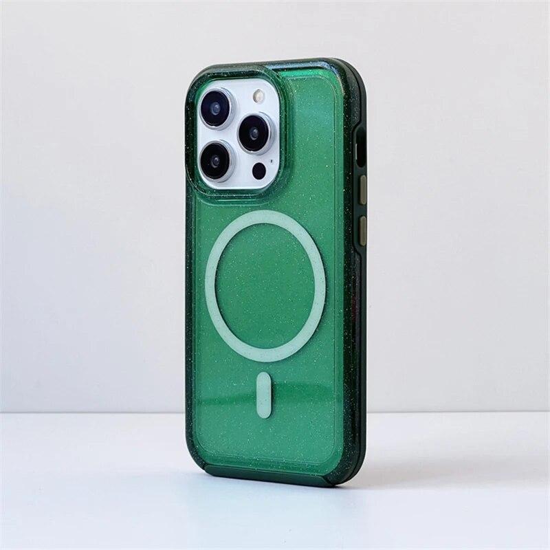 Fluorescenční třpytivé magnetické pouzdro pro IPhone 15 14 Pro Max 12 11 Pro Max Candy Transparentní silikonový nárazník pro bezdrátové nabíjení