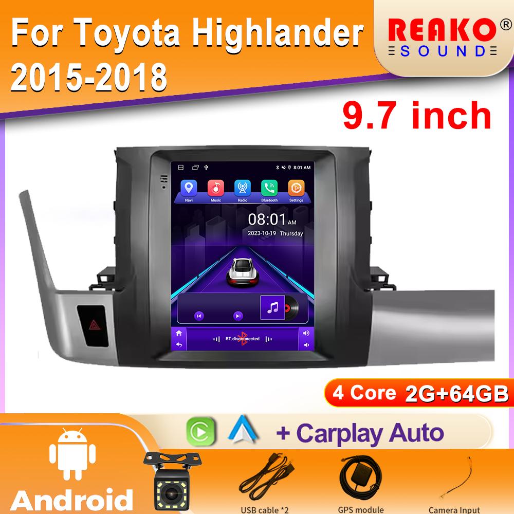 Car Multimedia Player Tesla Style Car Android Radio Stereo Audio  for Toyota Highlander 2015-2018
