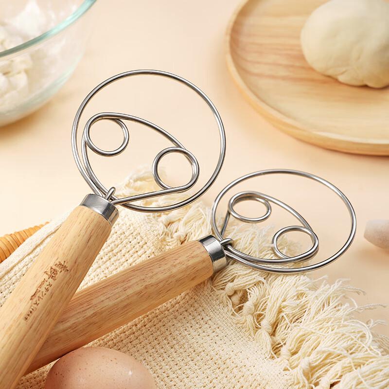 Oak Handle Stainless Steel Dough Whisk Set (3-Pack)