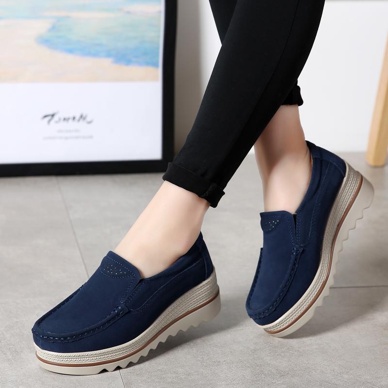 2024 Spring Platform Women Shoes Flats Sneakers Suede Leather Women Casual Shoes Slip On Flats Heels Creepers Moccasins